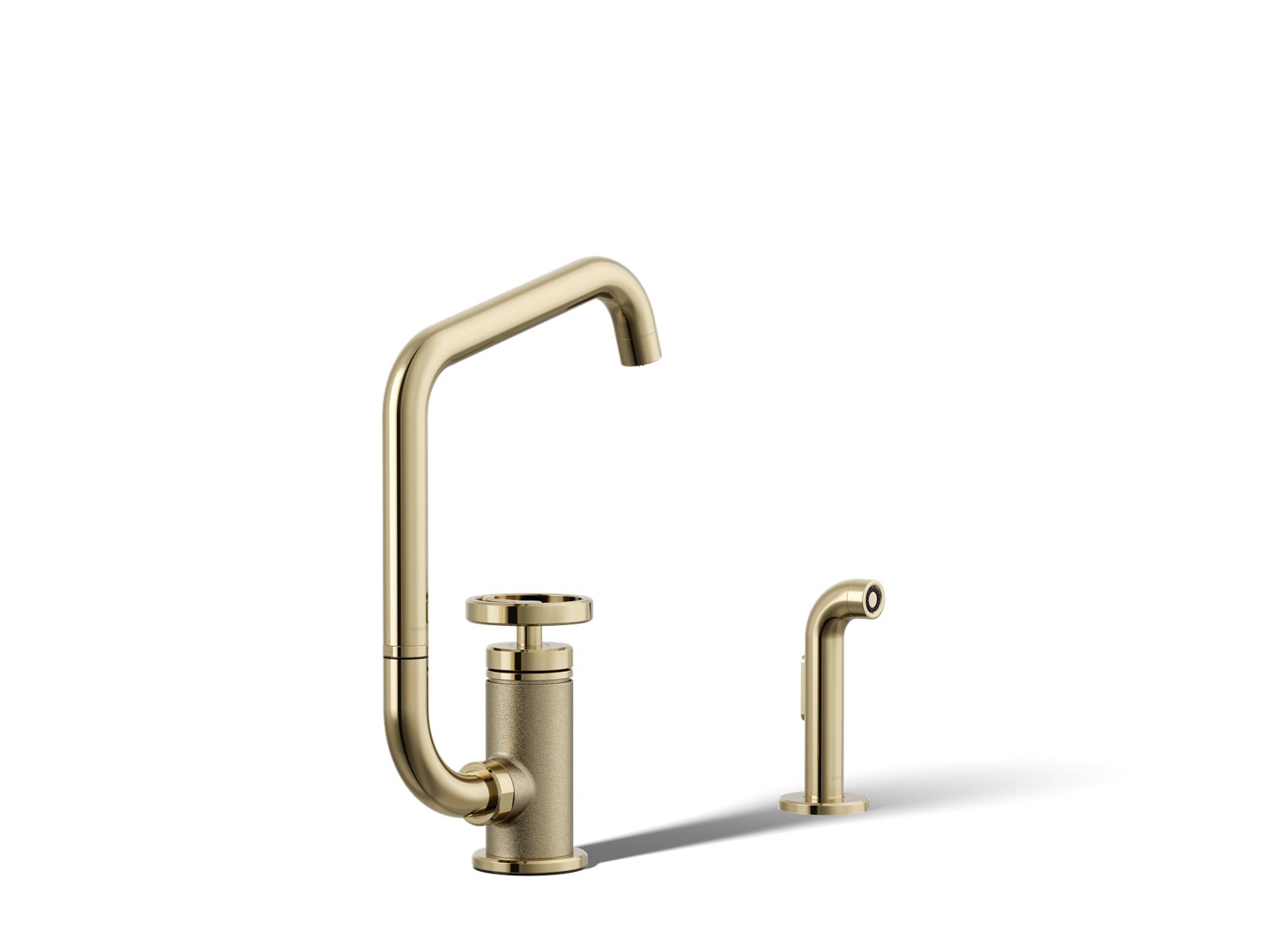 Billet Single-handle bar sink faucet with two-function extended-reach spout and side sprayer - K-28667-9-AF