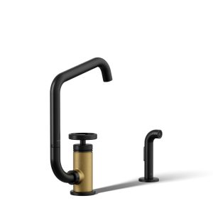 Billet Single-handle bar sink faucet with two-function extended-reach spout and side sprayer - K-28667-9-BMB