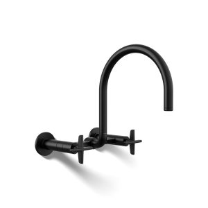 Billet Two-hole wall-mount bridge kitchen sink faucet - K-28672-3-BL