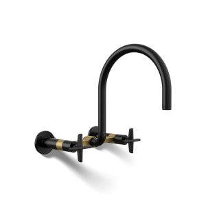 Billet Two-hole wall-mount bridge kitchen sink faucet - K-28672-3-BMB