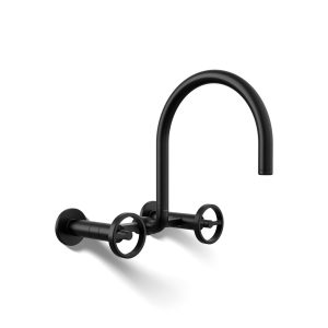 Billet Two-hole wall-mount bridge kitchen sink faucet - K-28672-9-BL