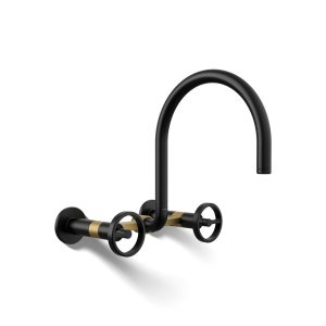 Billet Two-hole wall-mount bridge kitchen sink faucet - K-28672-9-BMB