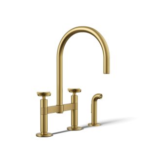 Billet Two-hole bridge kitchen sink faucet with side sprayer - K-28673-3-2MB