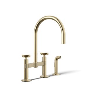 Billet Two-hole bridge kitchen sink faucet with side sprayer - K-28673-3-AF