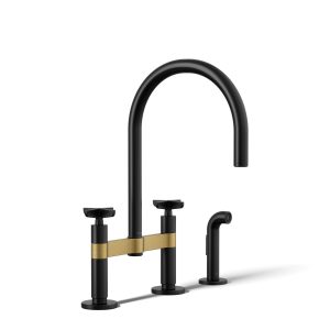 Billet Two-hole bridge kitchen sink faucet with side sprayer - K-28673-3-BMB