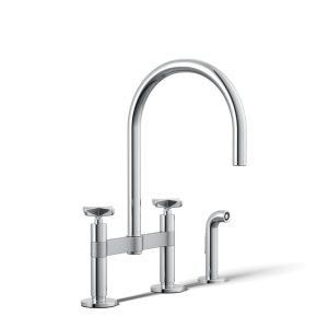 Billet Two-hole bridge kitchen sink faucet with side sprayer - K-28673-3-CP