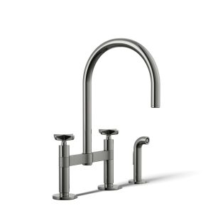 Billet Two-hole bridge kitchen sink faucet with side sprayer - K-28673-3-TT