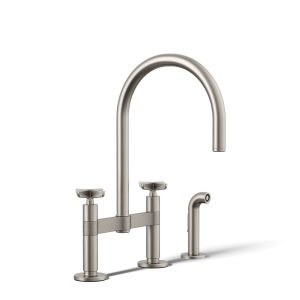 Billet Two-hole bridge kitchen sink faucet with side sprayer - K-28673-3-VS