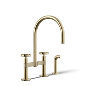 Billet Two-hole bridge kitchen sink faucet with side sprayer - K-28673-9-AF