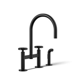 Billet Two-hole bridge kitchen sink faucet with side sprayer - K-28673-9-BL