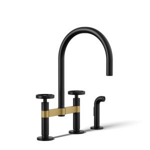 Billet Two-hole bridge kitchen sink faucet with side sprayer - K-28673-9-BMB