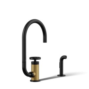 Billet Single-handle bar sink faucet with two-function extended-reach spout and side sprayer - K-28675-9-BMB