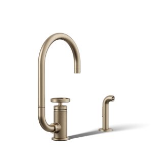 Billet Single-handle bar sink faucet with two-function extended-reach spout and side sprayer - K-28675-9-BV