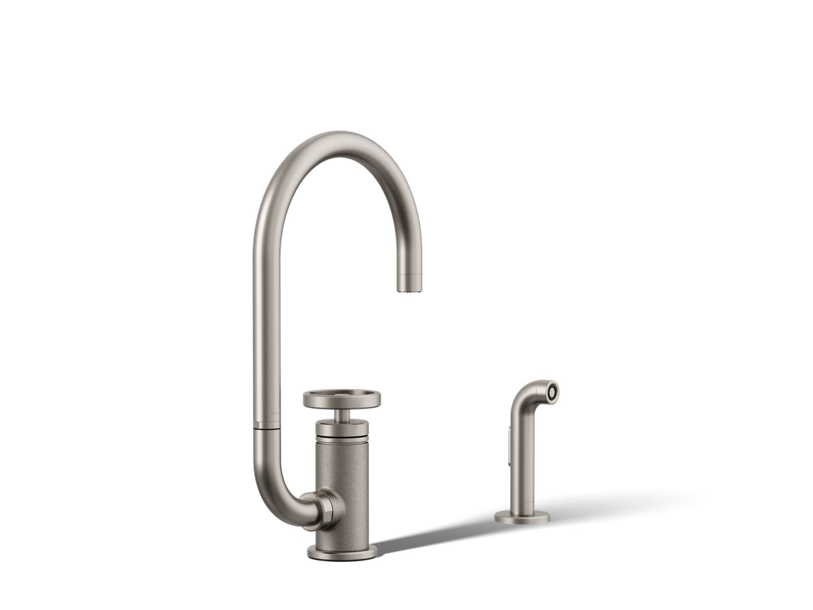 Billet Single-handle bar sink faucet with two-function extended-reach spout and side sprayer - K-28675-9-VS