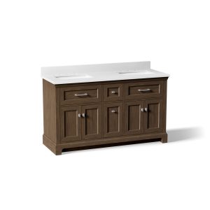 Charlemont 60" bathroom vanity cabinet with sinks and quartz top - K-29263-BD1-DAK