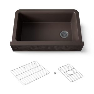 Cairn 34" undermount single-bowl farmhouse kitchen sink with faceted design - K-29825-CM2