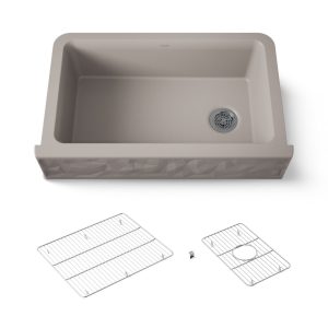 Cairn 34" undermount single-bowl farmhouse kitchen sink with faceted design - K-29825-CM3