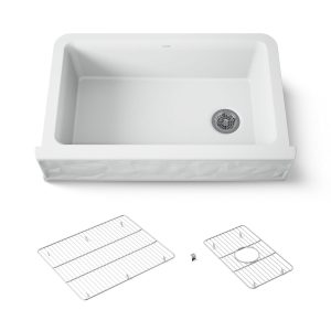 Cairn 34" undermount single-bowl farmhouse kitchen sink with faceted design - K-29825-CM6