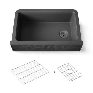 Cairn 34" undermount single-bowl farmhouse kitchen sink with faceted design - K-29825-CM7