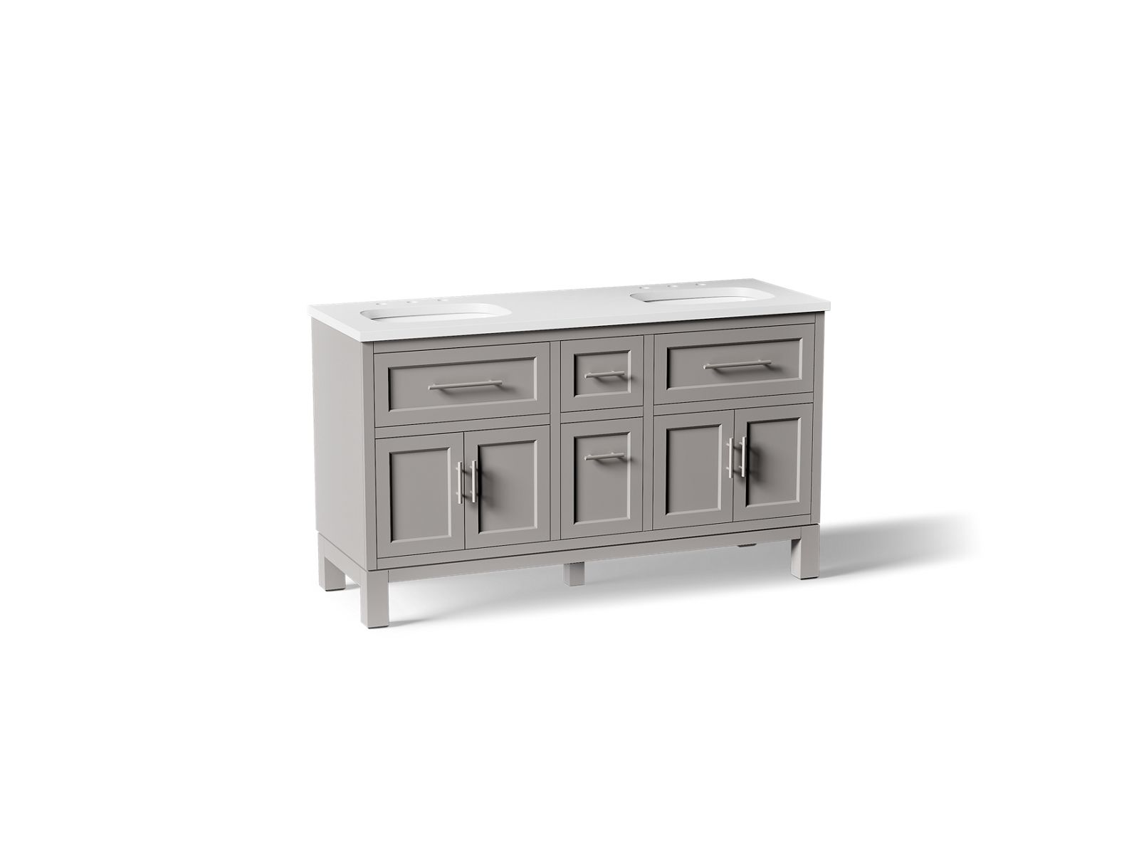 Quo 60" bathroom vanity cabinet with sinks and quartz top - K-31246-ASB-1WT