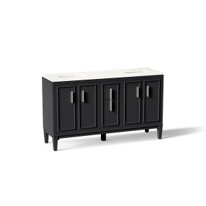 Southerk 60" bathroom vanity cabinet with sinks and quartz top - K-33547-ASB-1WX