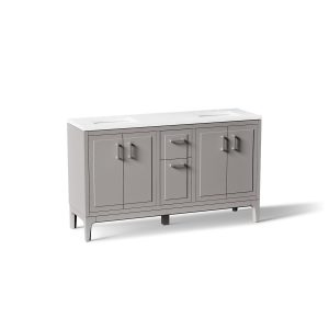 Seer 60" bathroom vanity cabinet with sinks and quartz top - K-33555-ASB-1WT