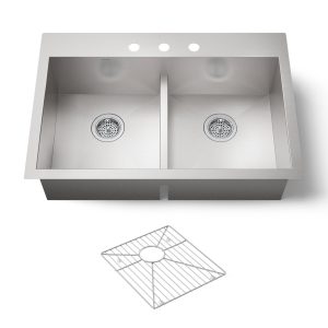 Vault Smart Divide 33" top-/undermount double-bowl kitchen sink - K-3838-3-NA