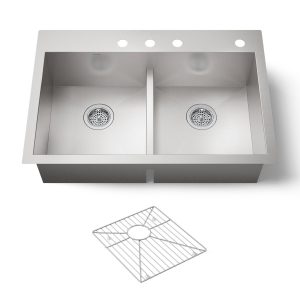 Vault Smart Divide 33" top-/undermount double-bowl kitchen sink - K-3838-4-NA