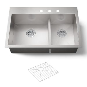 Vault Smart Divide 33" top-/undermount double-bowl kitchen sink - K-3839-3-NA