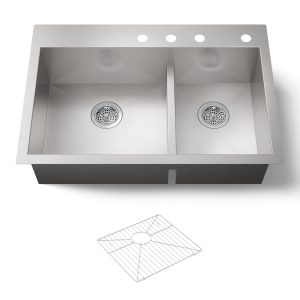 Vault Smart Divide 33" top-/undermount double-bowl kitchen sink - K-3839-4-NA