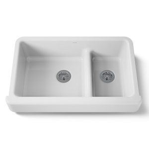 Whitehaven Smart Divide 35-1/2" undermount double-bowl farmhouse kitchen sink with short apron - K-6426-0