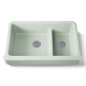 Whitehaven Smart Divide 35-1/2" undermount double-bowl farmhouse kitchen sink with short apron - K-6426-42