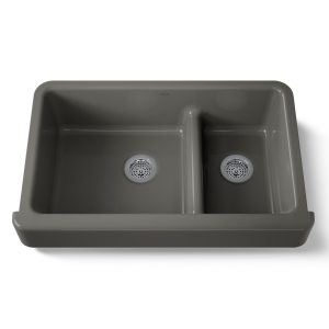 Whitehaven Smart Divide 35-1/2" undermount double-bowl farmhouse kitchen sink with short apron - K-6426-58