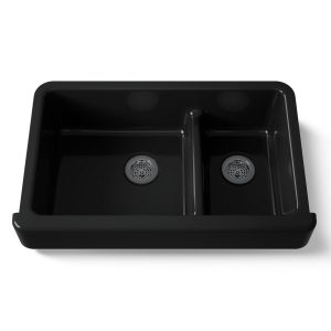 Whitehaven Smart Divide 35-1/2" undermount double-bowl farmhouse kitchen sink with short apron - K-6426-7