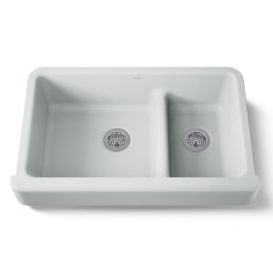 Whitehaven Smart Divide 35-1/2" undermount double-bowl farmhouse kitchen sink with short apron - K-6426-95