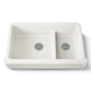 Whitehaven Smart Divide 35-1/2" undermount double-bowl farmhouse kitchen sink with short apron - K-6426-96