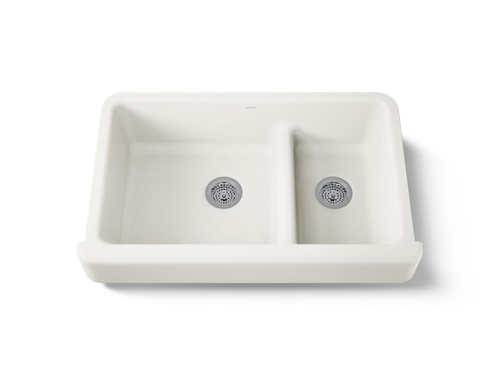 Whitehaven Smart Divide 35-1/2" undermount double-bowl farmhouse kitchen sink with short apron - K-6426-96