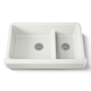 Whitehaven Smart Divide 35-1/2" undermount double-bowl farmhouse kitchen sink with short apron - K-6426-NY