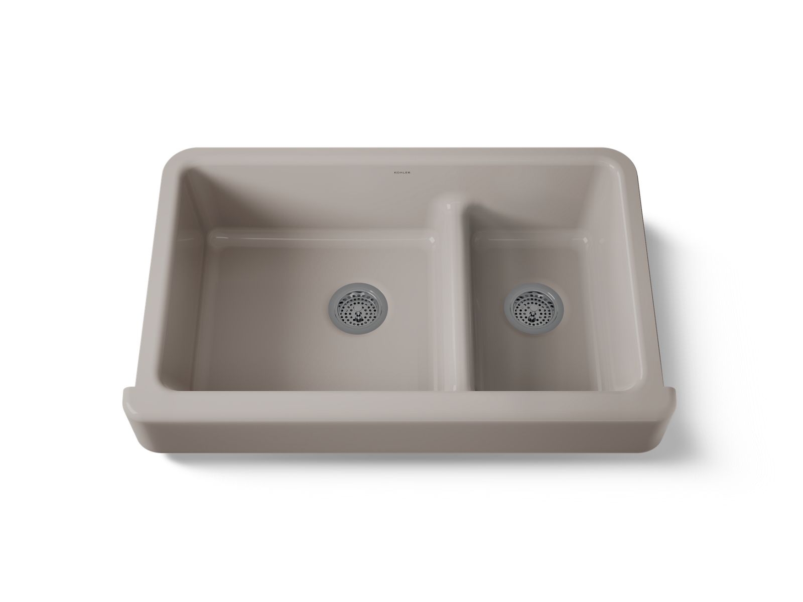 Whitehaven Smart Divide 35-1/2" undermount double-bowl farmhouse kitchen sink with short apron - K-6426-TRF