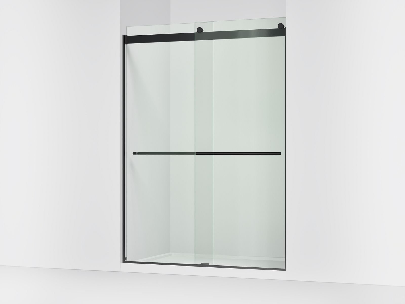 Levity Plus 81-5/8" H sliding shower door with 3/8"-thick glass - K-702430-L-BL