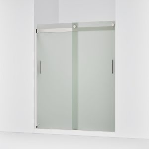 Levity Sliding shower door, 74" H x 56-5/8 - 59-5/8" W, with 1/4" thick Frosted glass and blade handles - K-706009-D3-MX