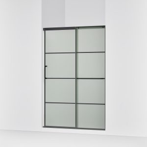 Elate Sliding shower door, 70-1/2" H x 44-1/4 - 47-5/8" W, with 1/4" thick Frosted glass with rectangular grille pattern - K-707606-6G80-BL