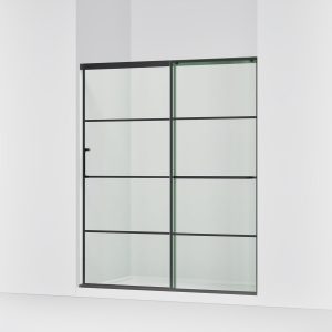 Elate Sliding shower door, 70-1/2" H x 56-1/4 - 59-5/8" W, with 1/4" thick Crystal Clear glass with rectangular grille pattern - K-707608-6G79-BL