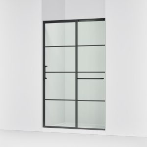 Elate Sliding shower door, 75-1/2" H x 50-1/4 - 53-5/8" W, with heavy 5/16" thick Crystal Clear glass with rectangular grille pattern - K-707614-8G79-BL