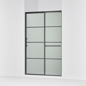 Elate Sliding shower door, 75-1/2" H x 50-1/4 - 53-5/8" W, with heavy 5/16" thick Frosted glass with rectangular grille pattern - K-707614-8G80-BL