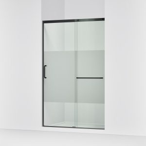 Elate Sliding shower door, 75-1/2" H x 44-1/4 - 47-5/8" W, with heavy 5/16" thick Crystal Clear glass with privacy band - K-707613-8G81-BL