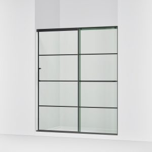 Elate Sliding shower door, 75-1/2" H x 62-1/4 - 65-5/8" W, with heavy 5/16" thick Crystal Clear glass with rectangular grille pattern - K-707616-8G79-BL