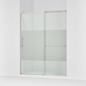 Elate Sliding shower door, 75-1/2" H x 62-1/4 - 65-5/8" W with heavy 5/16" thick Crystal Clear glass with privacy band - K-707616-8G81-MX