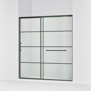 Elate Sliding shower door, 75-1/2" H x 68-1/4 - 71-5/8" W, with heavy 5/16" thick Crystal Clear glass with rectangular grille pattern - K-707617-8G79-BL