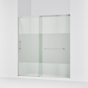 Elate Sliding shower door, 75-1/2" H x 68-1/4 - 71-5/8" W, with heavy 5/16" thick Crystal Clear glass with privacy band - K-707617-8G81-MX